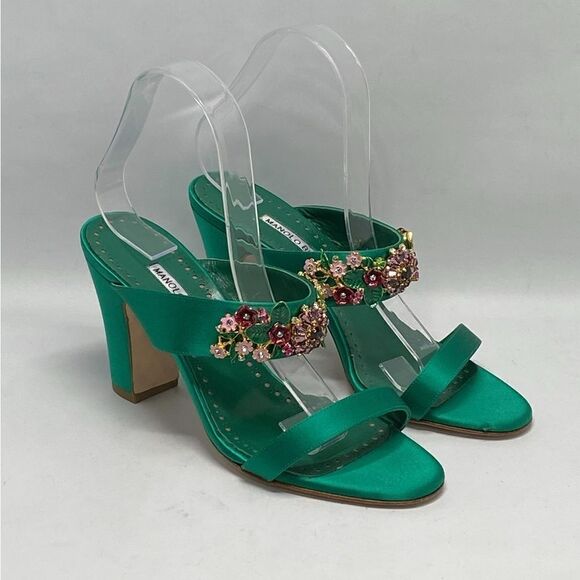 Manolo Blahnik 90MM Embellished Satin Mules size 39 - Picture 7 of 15